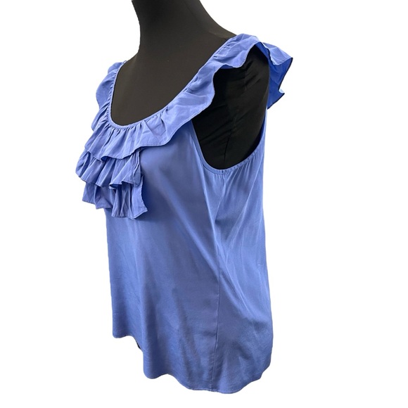 Bebe Cornflower Blue Silk Ruffle Off Shoulder Top (S) - Picture 5 of 11